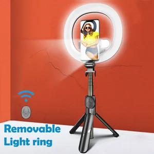mini selfie stick ring light tripode para movil led palo bluetooth extensible celular lamparas anillo de luz lamp phone statyw free global shipping