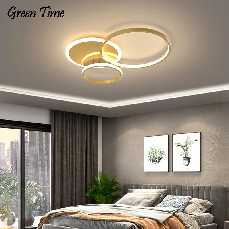 Lámpara de techo Led de círculo redondo para sala de estar, dormitorio, comedor, cocina, lámpara de techo interior, iluminación negra regulable