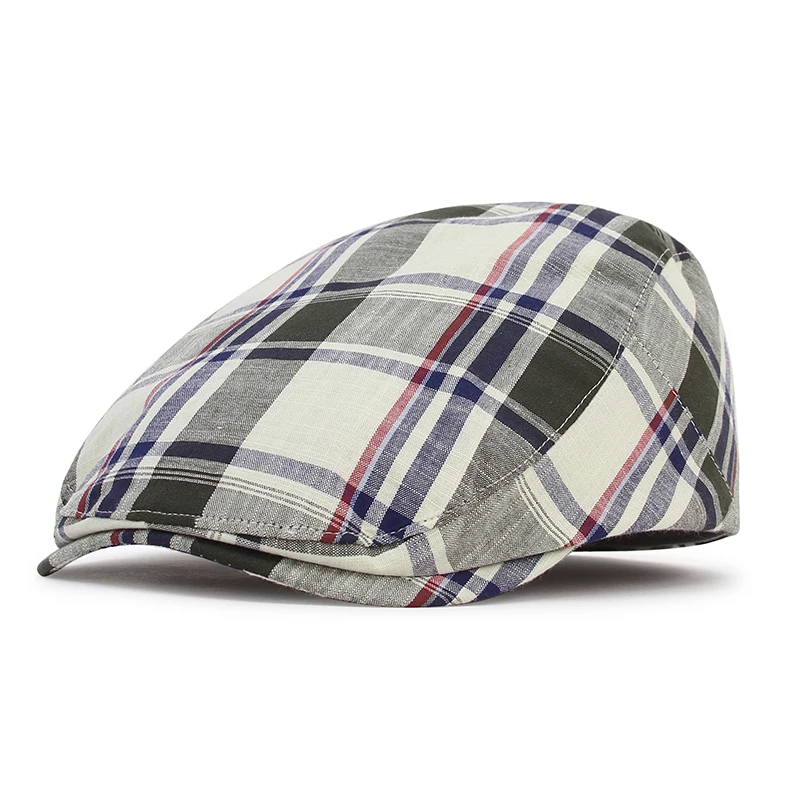 

Fashion Stripe Lattice Berets Hat Women Men Spring Summer Autumn Contton Plaid Visors Black Coffee Herringbone Flat Cap