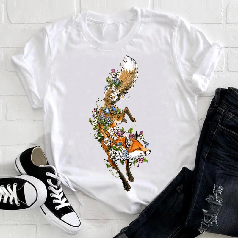 

Women T-shirt Graphic Cute Fox Animal Cartoon Print 90s Short Sleeve Clothes Ladies Tee Top Fashion Female T shirt 3XL