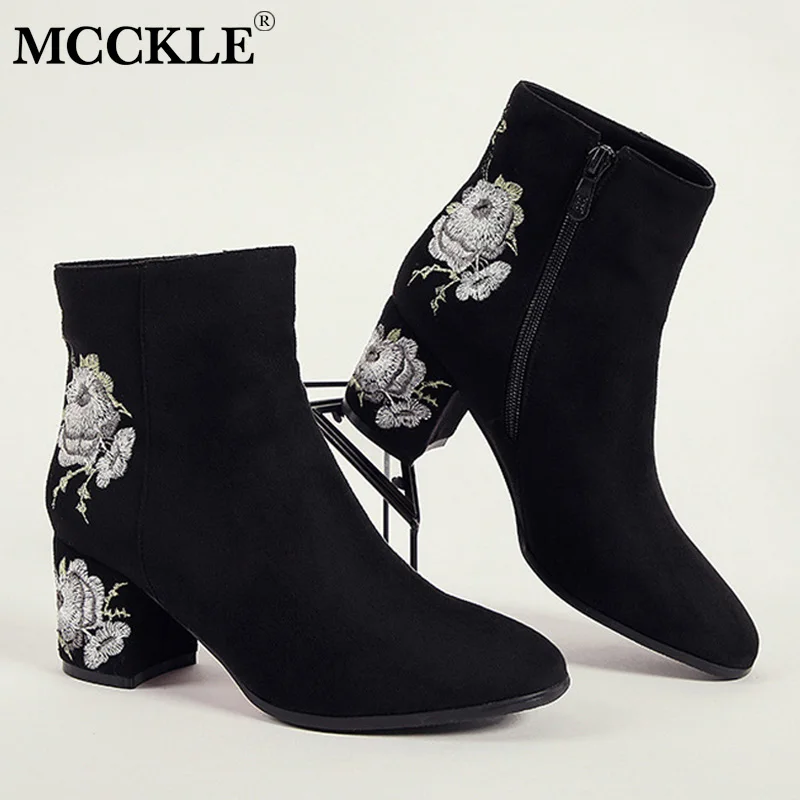 MCCKLE / женские ботильоны зимние теплые плюшевые модные короткие с вышивкой