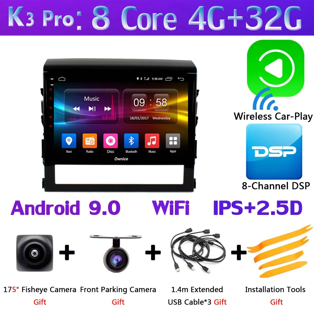 K3 Pro CarPlay 360 ° 4* AHD камера Восьмиядерный Android 9,0 4G+ 64G SPDIF DSP CarPlay Автомобильный плеер для Toyota Land Cruiser 11 200- gps радио - Цвет: K3 Pro CarPlay