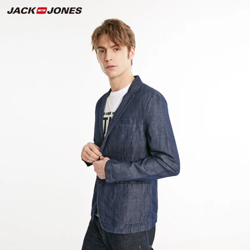 Мужской прямой Блейзер JackJones из чистого хлопка и льна 219108516|Пиджаки| |