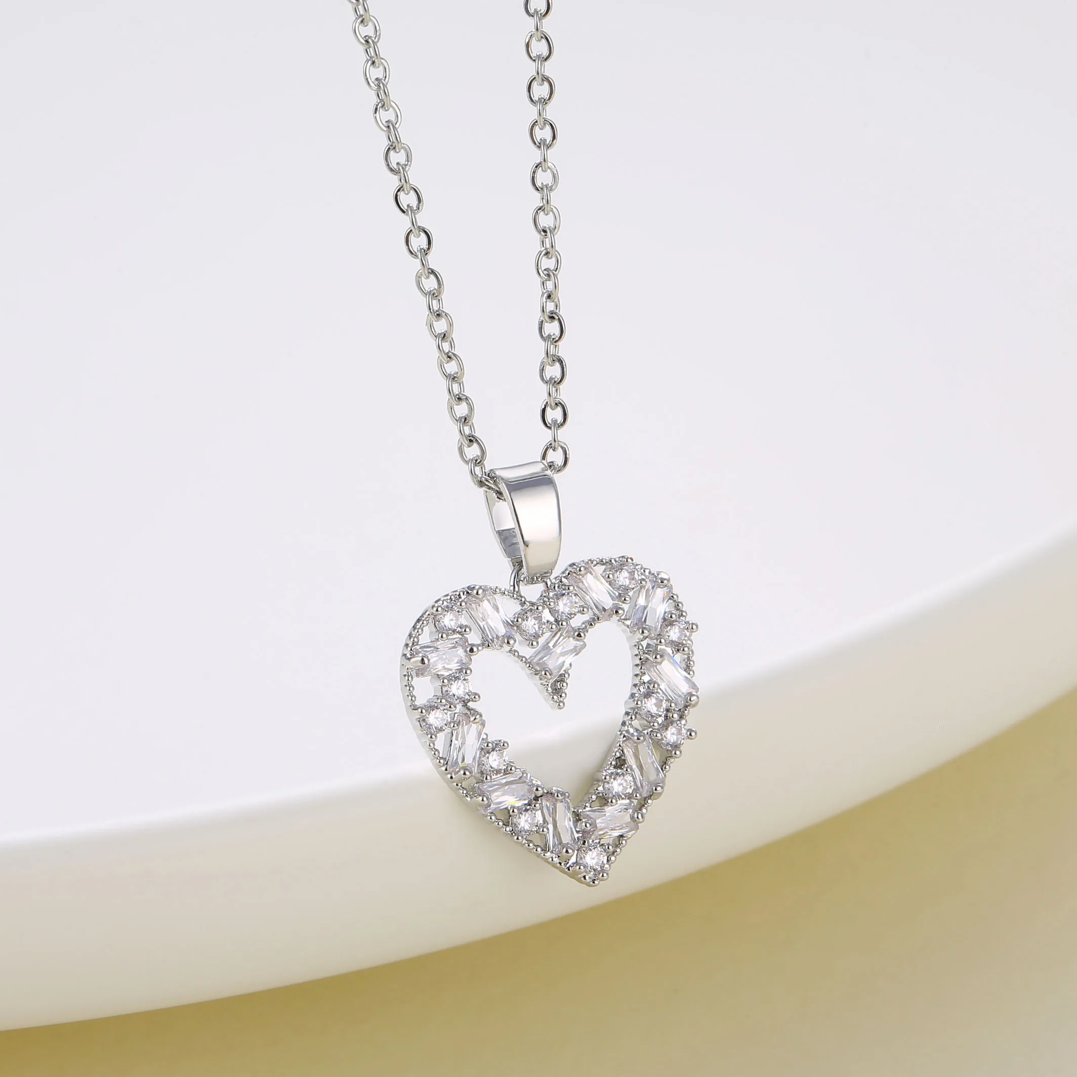 

Korean Fashion Heart Charms Wedding Collection Jewellery Sets for Women Necklace Earrings Bridal Wedding Fine Zircon Jewelry Set