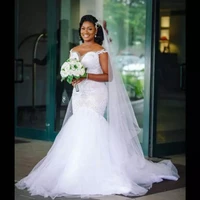 african mermaid wedding dresses 2021 off the shoulder vestido de noiva plus size lace sweep train custom wedding bride dress