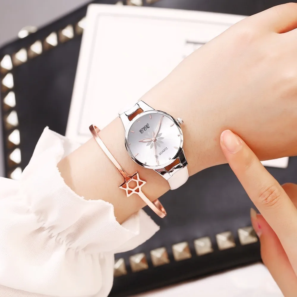 Горячие модные женские кожаные часы с цветами повседневные роскошные аналоговые