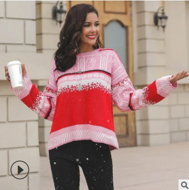 

Women Winter Snowflake Sweater, Casual Long Sleeve Crew Neck Christmas Knit Loose Pullover