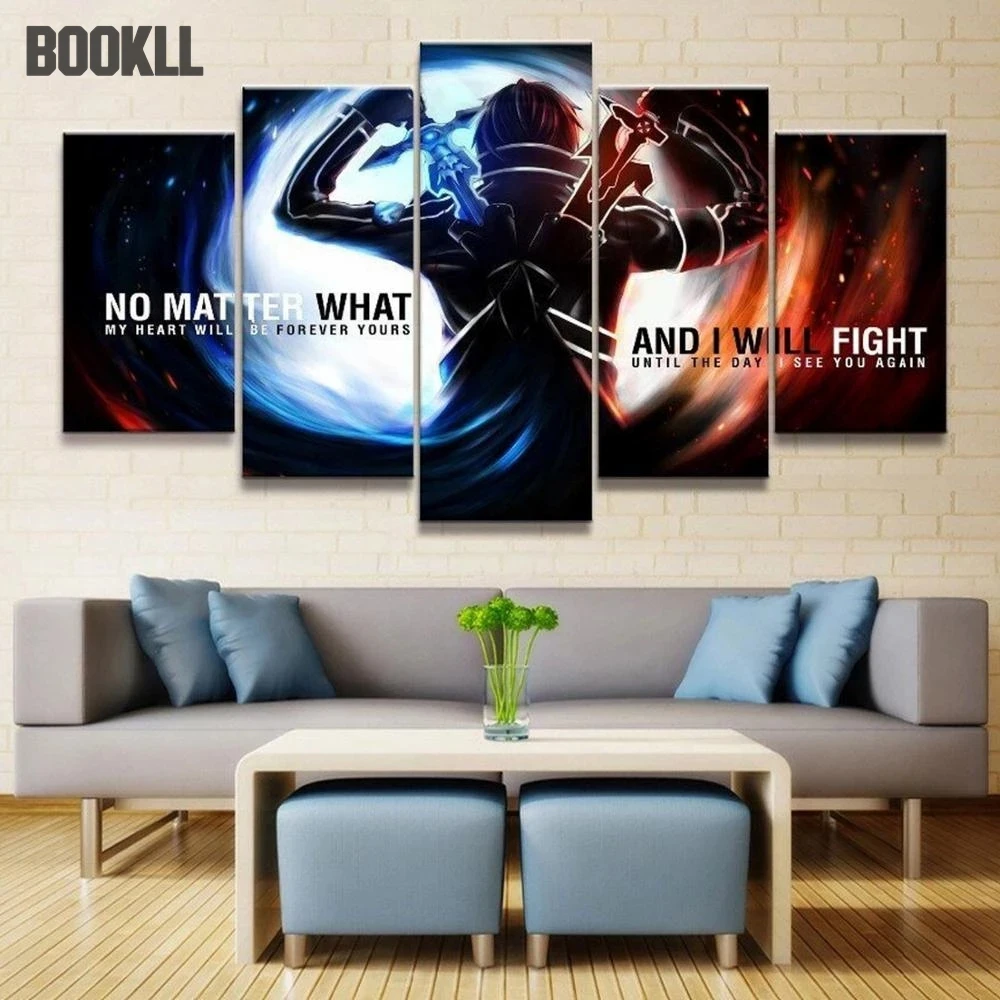 

5 Pieces Of Wall Art Canvas Anime Comic Characters Black Swordsman Modern Posters And Prints Home Decoration Living Room Bedroom