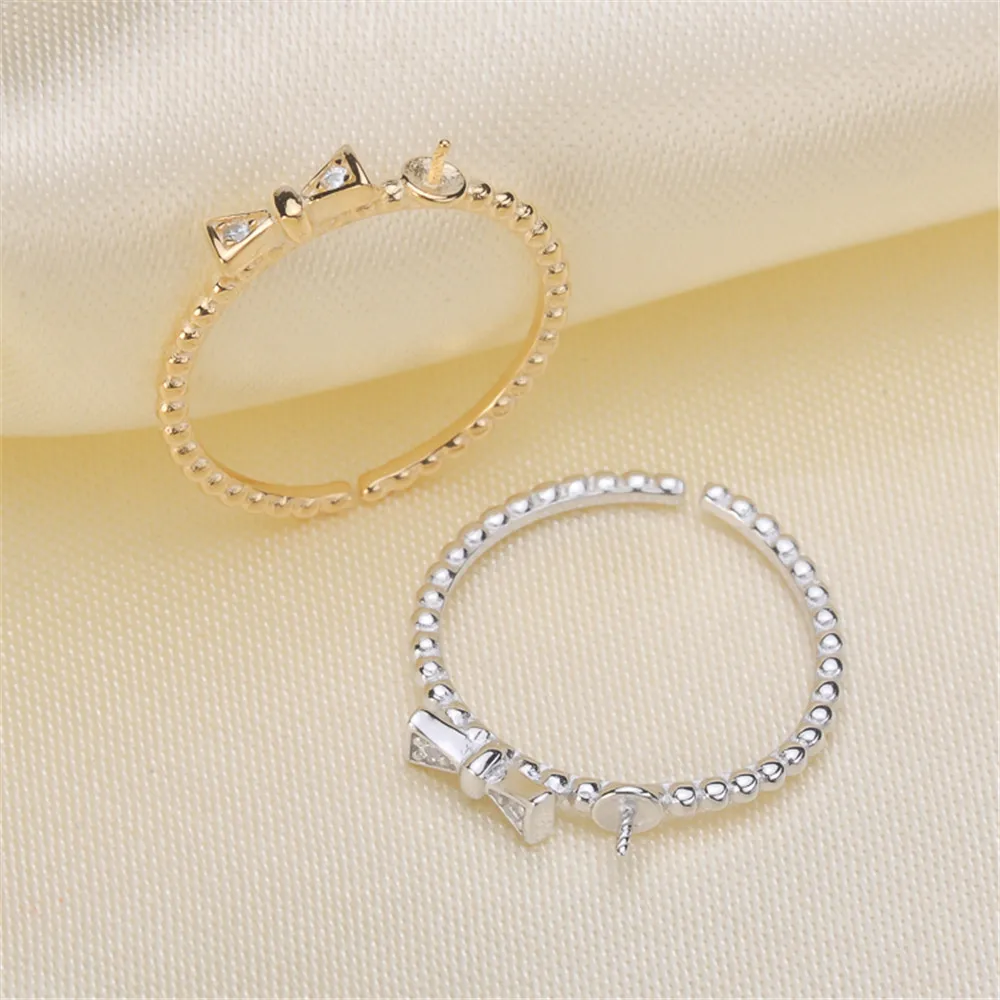 

S925 Sterling Silver Adjustable Jewelry Parts Fittings Charm Accessories Silver Jewellery DIY Pearl Ring Accessories Findings