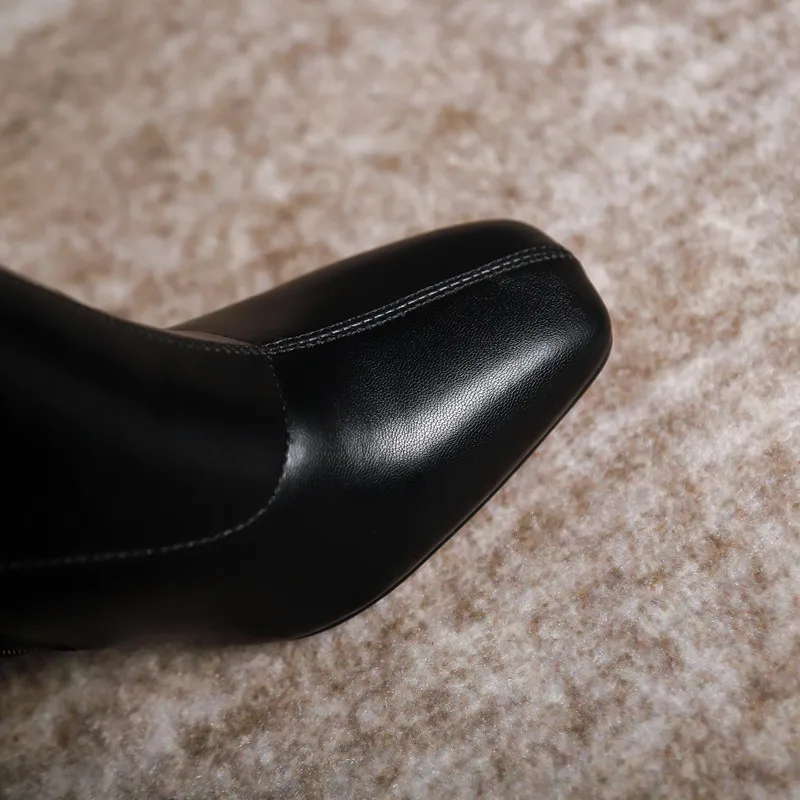 

ochanmeb hot new high heels knee high boots women black beige zipper long boots microfiber leather square toe plus size 46 boots