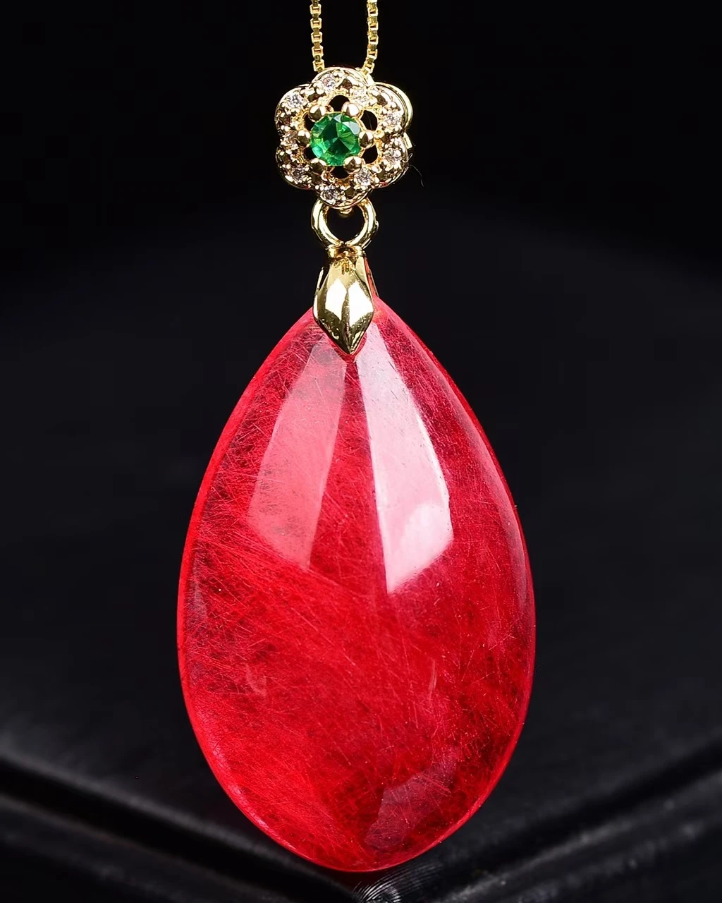 Genuine Natural Red Rutilated Quartz Pendant Woman Water Drop 34*21*10mm Jewelry Stone Gemstone Ruti