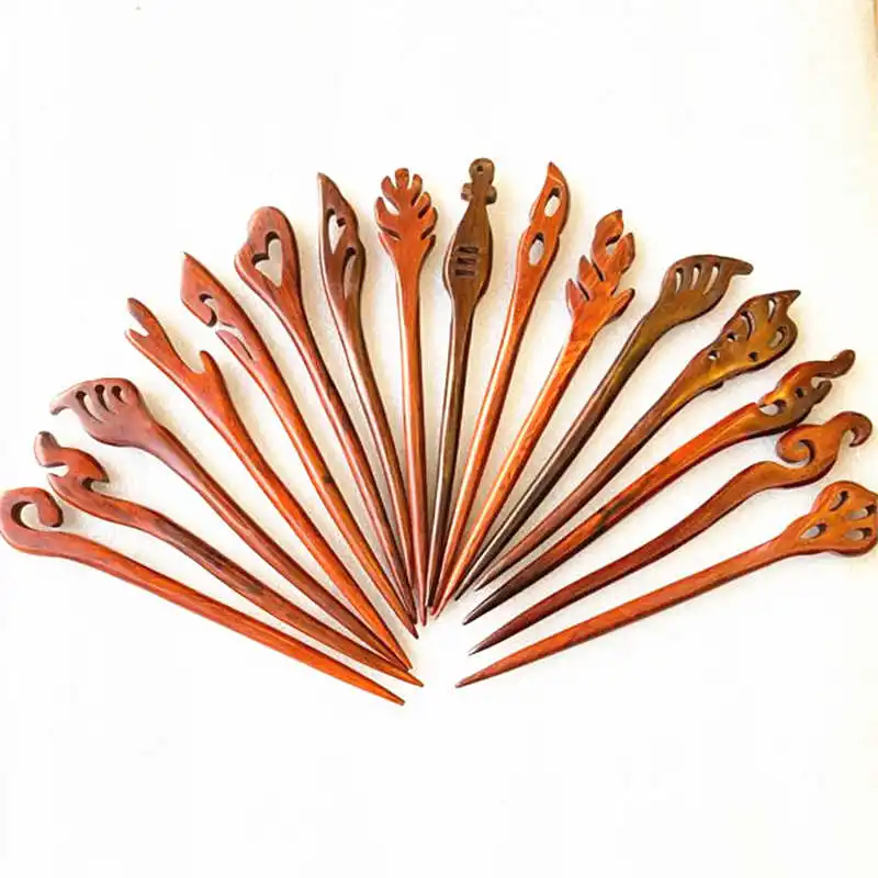 

10PCS Hairsticks Natural Sandalwood Hand Carved Hairpins for Lady Many Designs Chinese Traditional Ancient Hairware L070