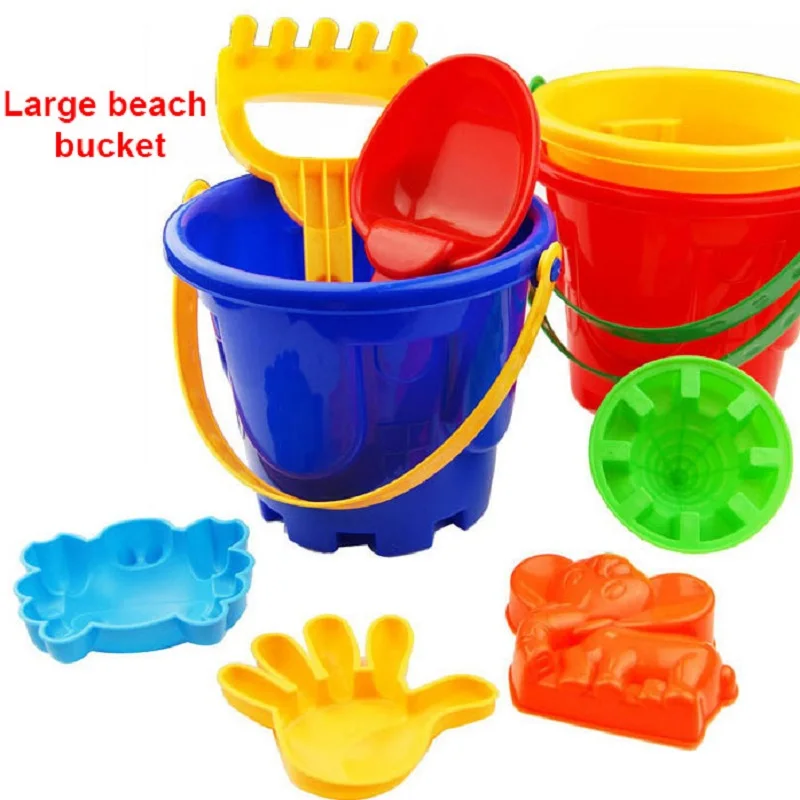 

Large Beach Bucket 7 Piece Set With Tool Shovel Rake Beach Toys Beach Game Supplies Toys Kids Boy Girl Sand Toys Dropshipping