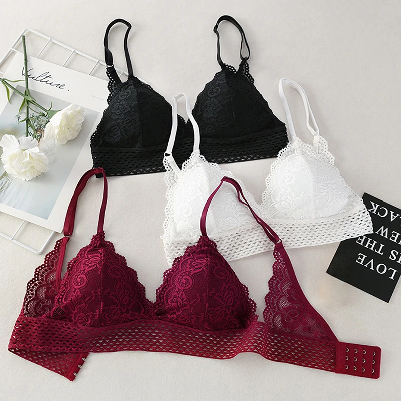 

Thin French Style Bralette Lace Wireless Triangle Cup Women Lingerie Soft Bra Seamless Underwear Deep V Girls