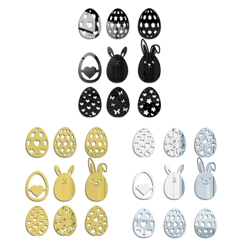 

3D Acrylic Mirror Stickers Removable For Easter Decor Happy Easter Bunny Rabbit eggs Wall Sticker Kids Home DIY Decor