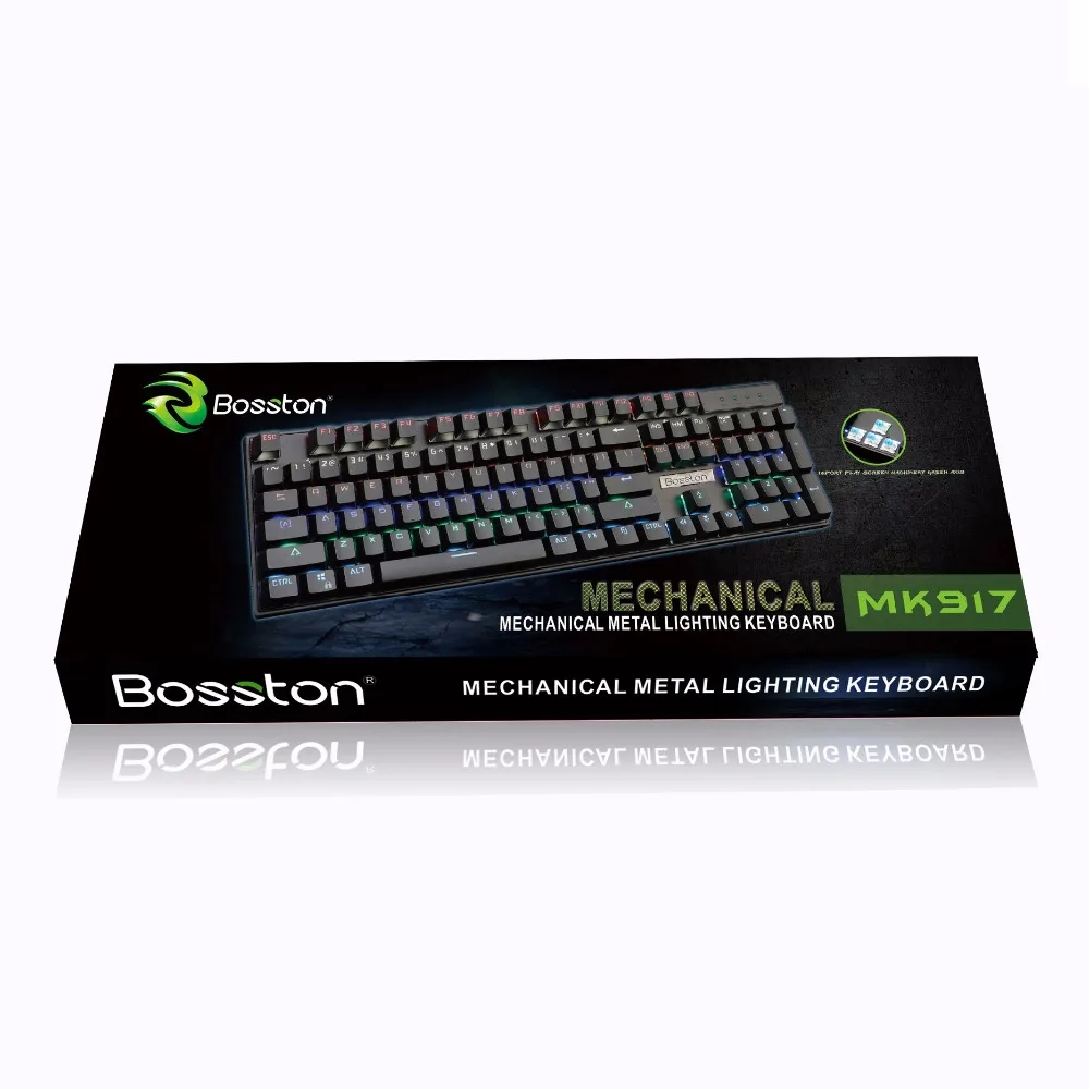 Bosston английская русская игровая механическая клавиатура, анти-ореолы, светодиодная подсветка, клавиатуры для ПК, ноутбука, 104, колпачки, синий переключатель