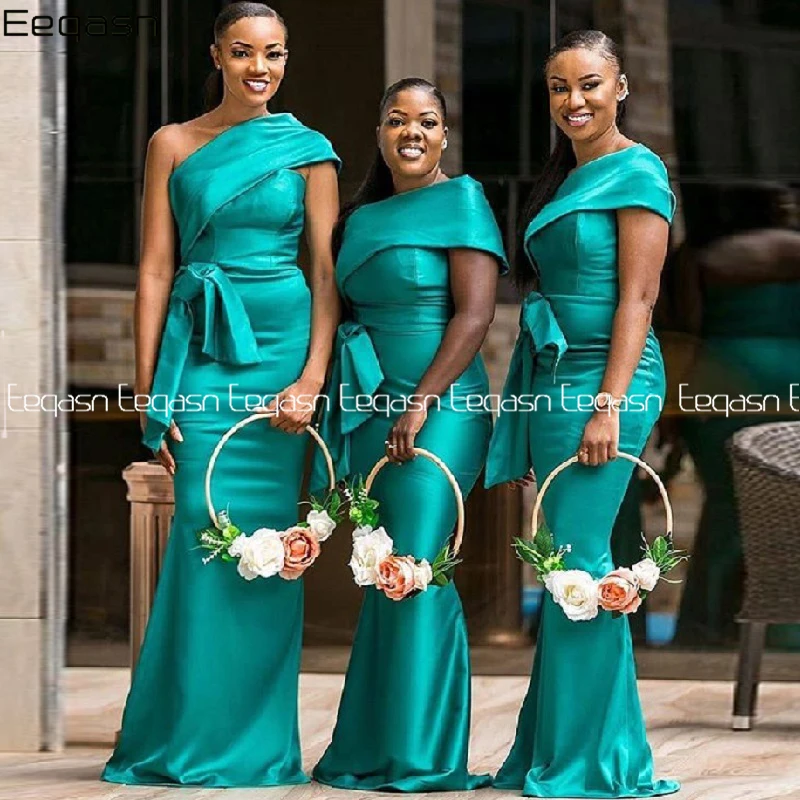 

Fashion Cheap Satin 2020 Green Bridesmaid Dresses Long African Wedding Party Dress For Bridesmaid Group Vestidos De Madrinha