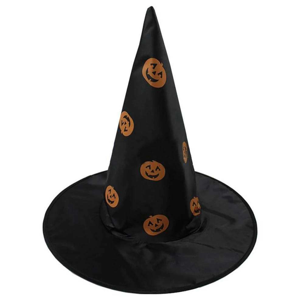 

Hot Sale New Creative Halloween party hat witch witch hat yarn print pumpkin black pointed hat Costume Accessory sale