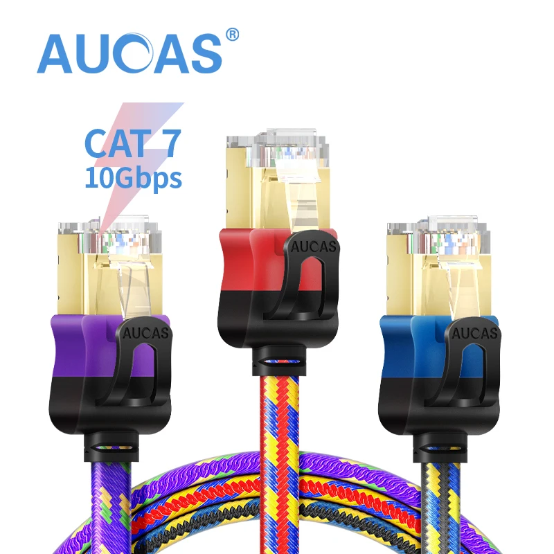 AUCAS высокоскоростной 0 5 м 1 2 10 15 сетевой кабель rj45 соединительный Ethernet CAT7 SFTP RJ45