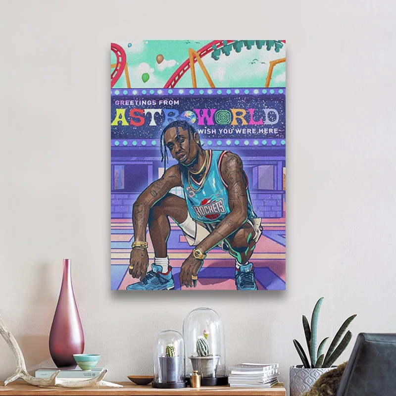 

Travis Scott Rapper Home Kids Baby living Room Bedroom Poster Picture Painting wooden frame Decor Print Wall Art Canvas frame