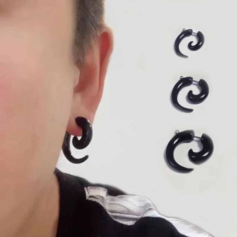 1 шт. модная новинка унисекс черные серьги гвоздики в виде спиральной улитки