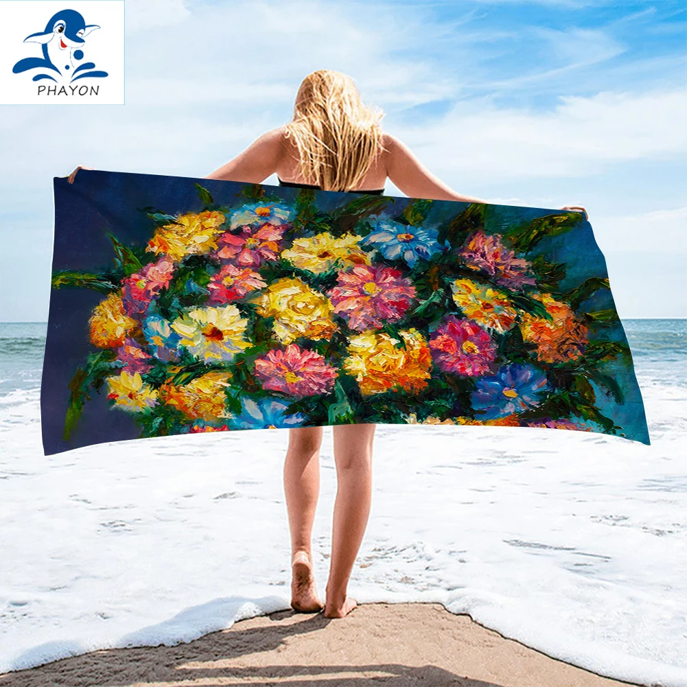 

PHAYON Bedding Outlet Bath Towel Abstract Flowers Soft Microfiber Beach Towel Bathroom Adult Absorbent Beach Mat Swimming Towel