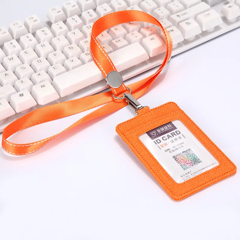 

Retractable Lanyards Id Badge Holder Leather Porte Bus Pass Case Cover Slip Men Women's Bank Credit Card Holder Strap Cardholder