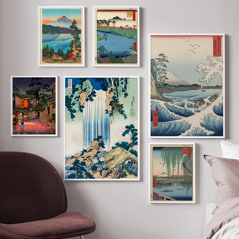 

Japanese Ukiyoe Landscape Vintage Poster Print Mount Fuji Wave Kanagawa Canvas Painting Wall Art Pictures Living Room Home Decor