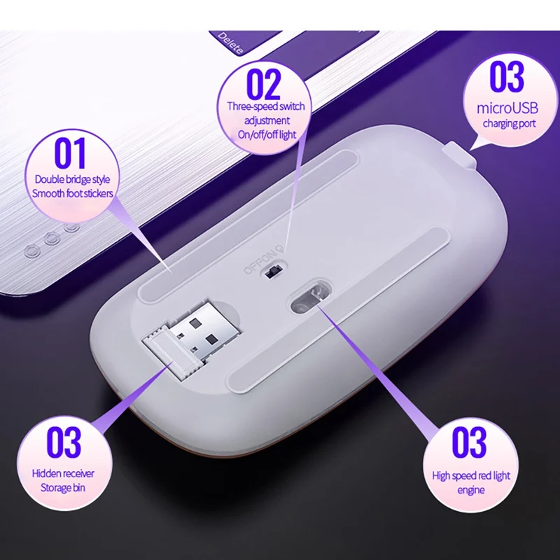 

A2 2.4GHz Colorful Light Wireless Rechargeable Mouse Lightweight Portable Mute Mice Ergonomic Gaming Mouse For Laptop PC Tablet