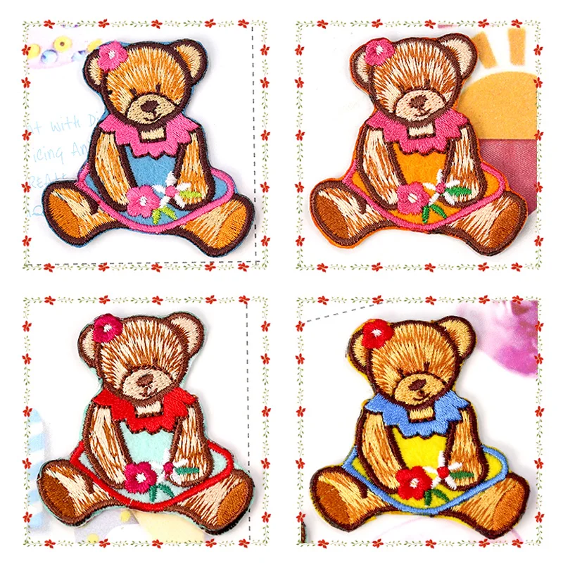Милые Мультяшные нашивки с медведем железные наклейки на одежду детские вышитые