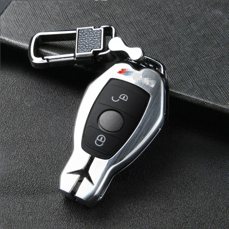 SILVER 2 BUTTONS Автомобильный чехол для ключей, брелок для Mercedes Benz W203 W210 W211 W124 W202 W204 W212 W176 AMG GLC 260 C200 CLA GLA 200, автомобильные аксессуары - Название цвета: SILVER 2 BUTTONS