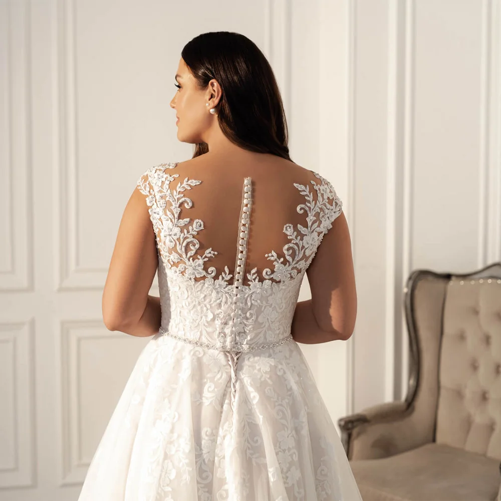 Jiayigong Wedding Dresses Plus Size 2020 Cap Sleeve V Neck Beading Appliues A Line Tulle Bridal Gown Vestido De Noiva