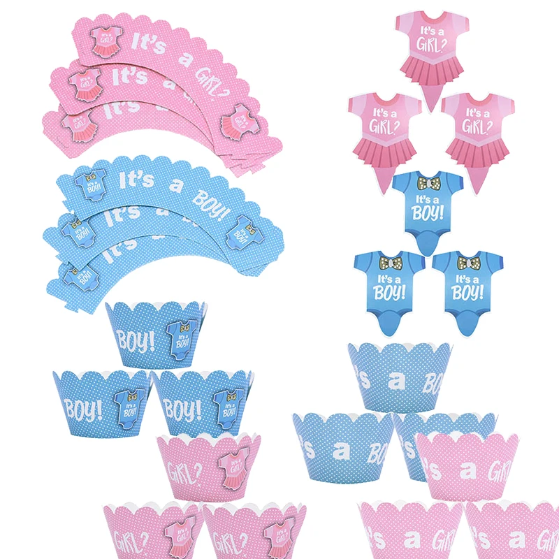 

24Pcs/Bag Baby Shower Cupcake Toppers Boy Girl Christening Blue Birthday Party Decorations Kids Festive Event Party Supplies