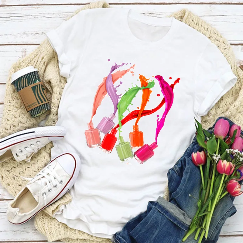 3D лак для ногтей Футболка модная женская-Белая Летняя ee op размера плюс