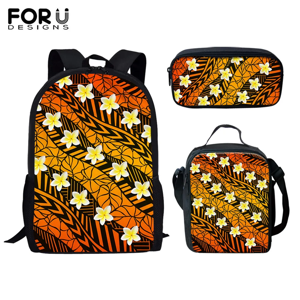 

FORUDESIGNS Hawaii Flower Pattern Print Large Backpack For Teenager Student Back to School 3pcs Schoolbags Set Mochila Infantil