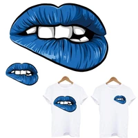 bule color lips patches on clothes diy thermal heat transfers sticker fashion sex lip print on t shirt iron on patch accessory