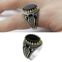 hot sale two colors big black geometric crystal mens finger ring micro paved rhinestone zircon for male party jewelry