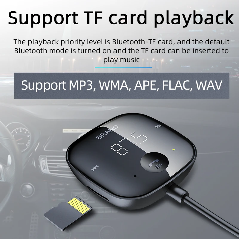 Bluetooth 5 0 Автомобильный MP3 плеер FM передатчик приемник TF карта Воспроизведение без