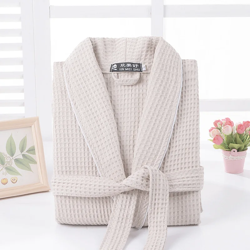 

Solid Color Waffle Robe For Men And Women 100% Cotton Waffle Lovers Bathrobe Soft Hotel Robe Ladies Casual Homewear M L XL
