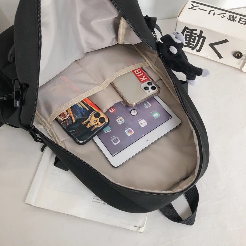 

DCIMOR New Letter Printing Waterproof Nylon Backpack Fashion Cross Rope Women Backpack Multi-pocket Men Back Bag Big Schoolbag