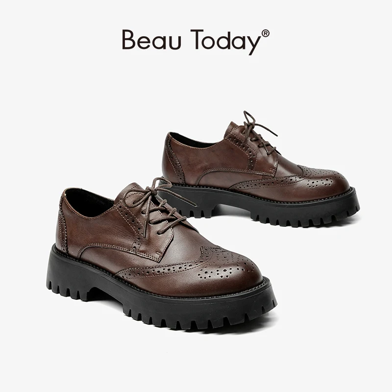 BeauToday/обувь с перфорацией типа броги Женская обувь из натуральной коровьей кожи
