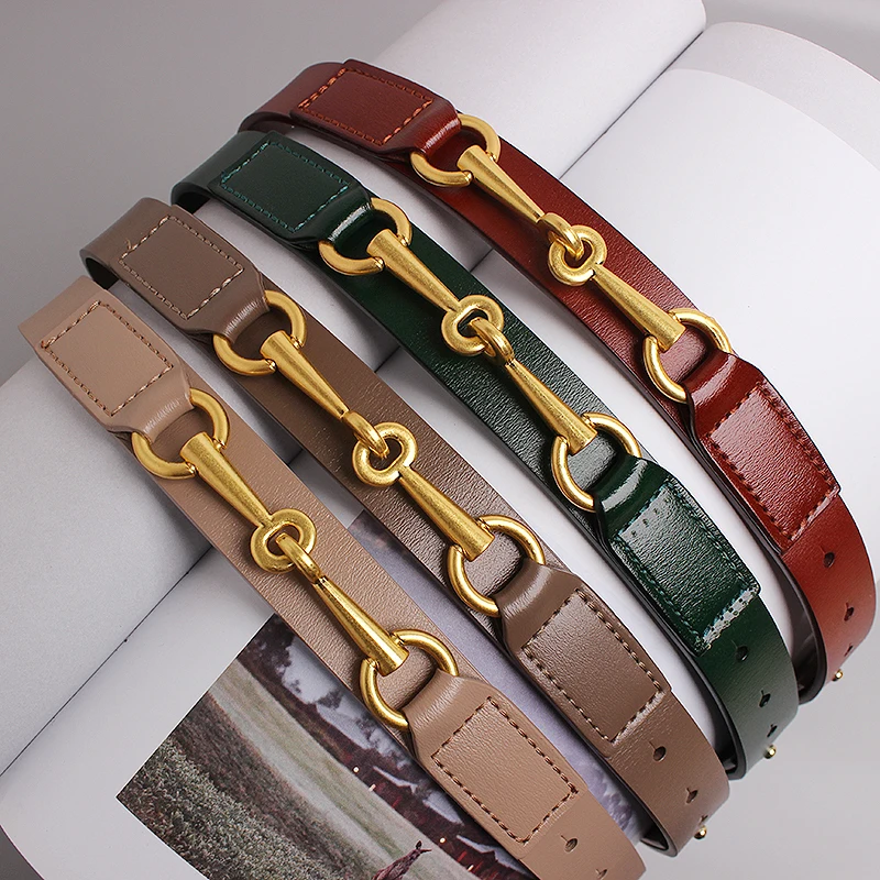 

Women Simple Split Leather Waist Belt 2.2CM Thin Cummerbunds Free Size