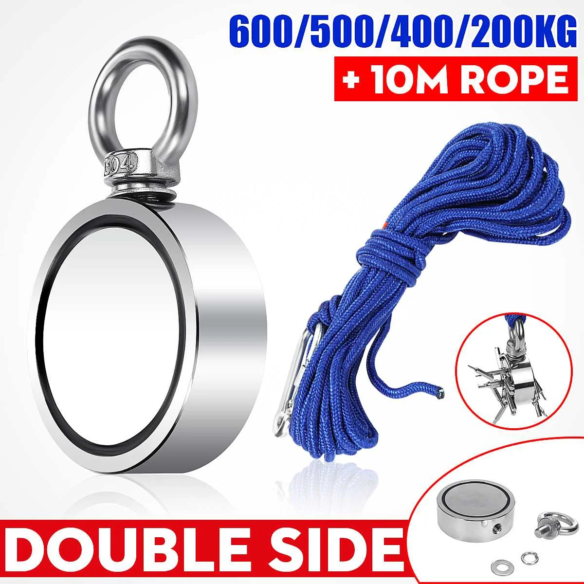 

Мощный круглый неодимовый магнит 200/300/500/600 кг, мощный магнит для поиска крючка, морское рыболовное оборудование, держатель, вытяжной монтажн...