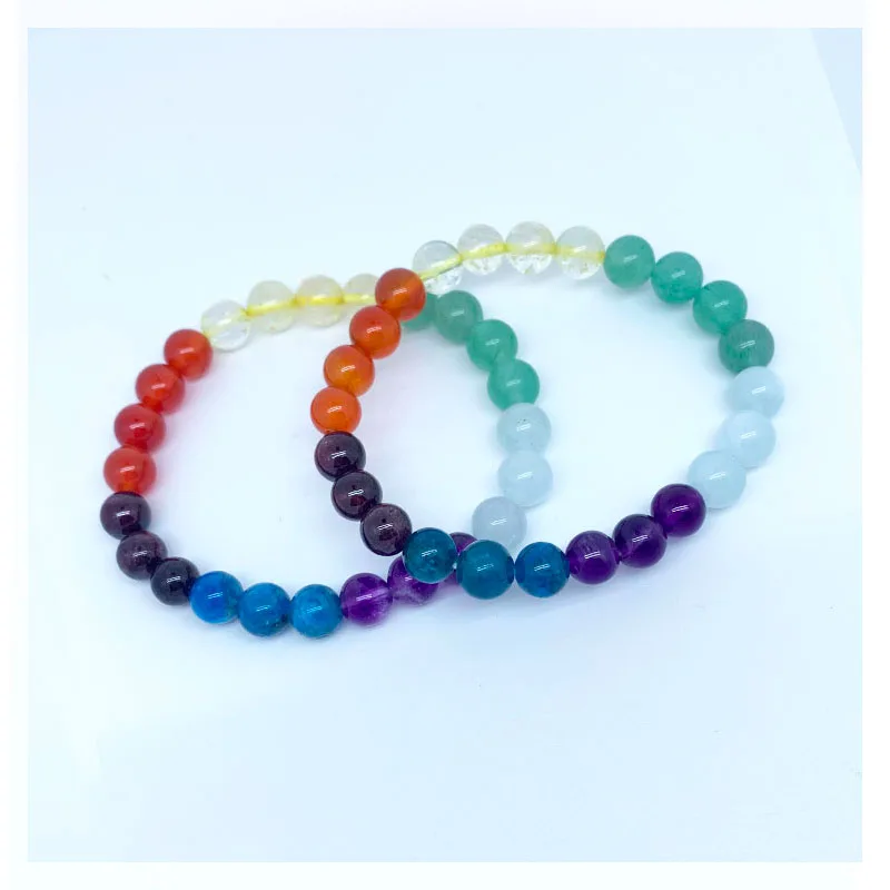 

6mm 8mm Natural Colorful Gemstone 7 Chakra Bracelet Yoga Lovers Cure Energy Crystal String Beads Wealth Healthy Purify Gift