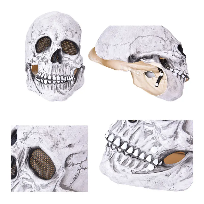 Full Head Skull Mask Helmet With Movable Jaw Halloween Party Prop Latex Headgear | Дом и сад