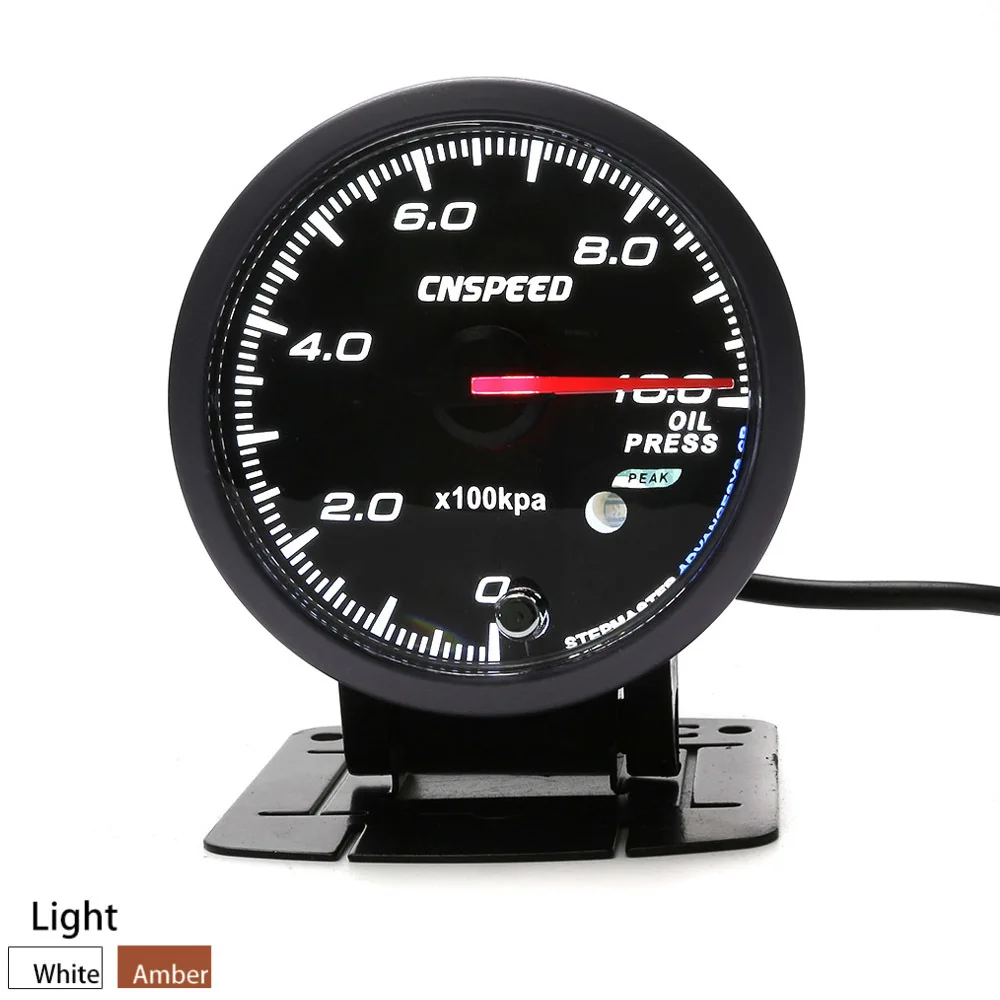 CNSPEED 60 мм черное лицо автоматический Манометр Датчик давления масла Янтарный/белый светильник 0-10 бар датчик давления масла с пиковой функцией