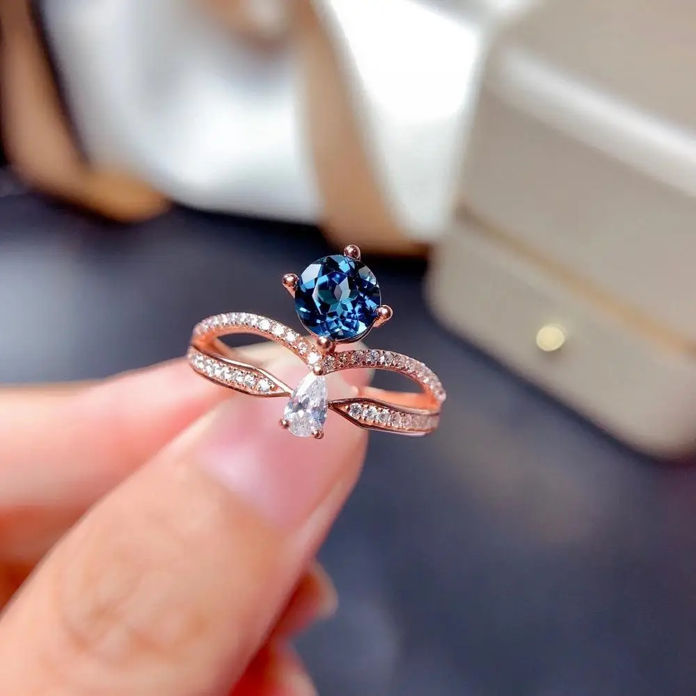 

MeiBaPJ Natural London Blue Topaz Ring for Women Real 925 Sterling Silver Fine Party Jewelry