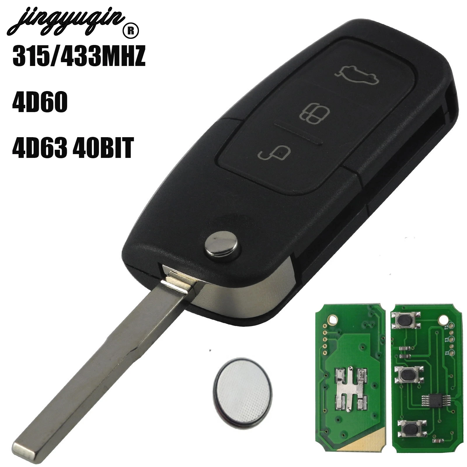 Jingyuqin 433 МГц 4D63 40bit 80bit 3 кнопки раскладной пульт дистанционного управления