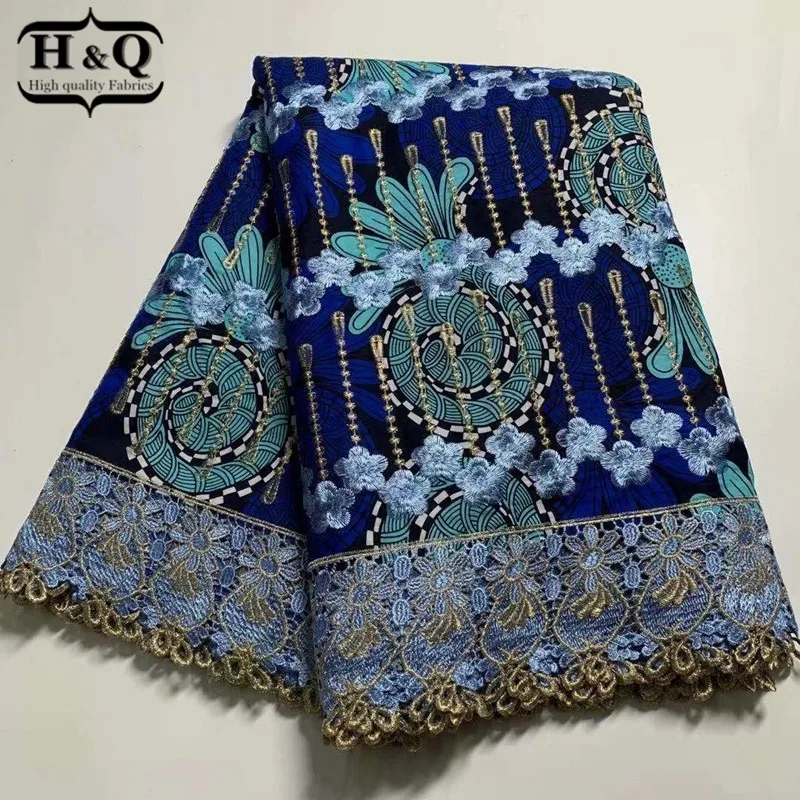 

H&Q african wax print with lace embroidery african wax and lace fabric 100% cotton nigeria guipure wax and lace 6 Yards/pcs H321
