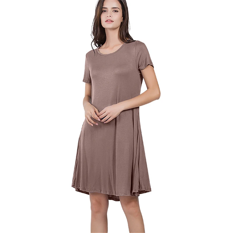 

2021 Summer Fashion New High Quality European And American Hot Style Loose Short Sleeve Round Neck Solid Color Pocket Dress H033